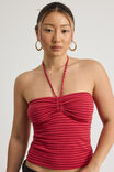 Ruched Front Bandeau Halter, RANCH RED STRIPE - alternate image 4