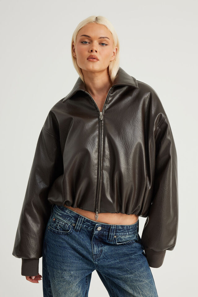 Bowery Padded Faux Leather Jacket, BRUNE