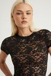 Lace Fitted Tee, BLACK - example image 4