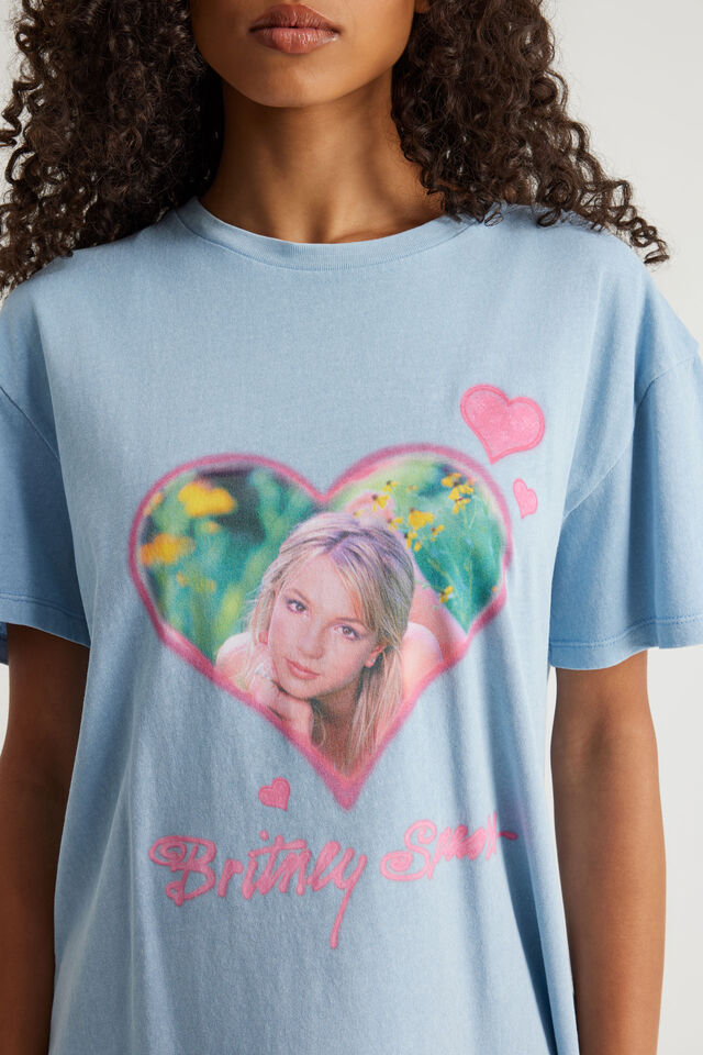 Music Merch Regular Tee, LCN BRA WASHED BLUE MIST/BRITNEY SPEARS HEART