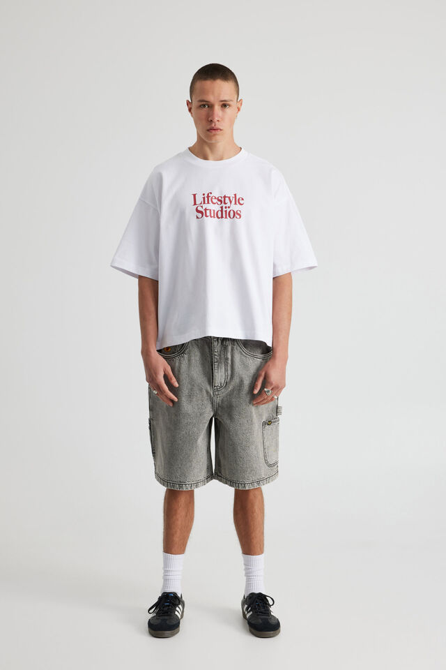 Boxy Cropped Graphic Tshirt, HH WHITE/LIFESTYLE STUDIOS