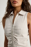 Zip Front Sleeveless Shirt, PUMICE PINSTRIPE - alternate image 4