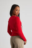 Lena Cable Knit V Neck Sweater, POSTBOX RED/CHERRRY - alternate image 3