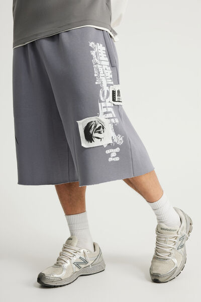 Attack On Titan Baggy Track Short, LCN AOT WASHED PAVEMENT/TITAN PATCHWORK