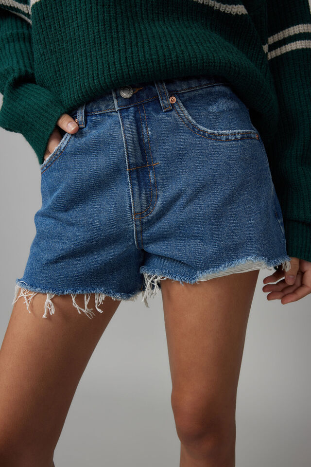 Street Cut Off Denim Short, MID BLUE