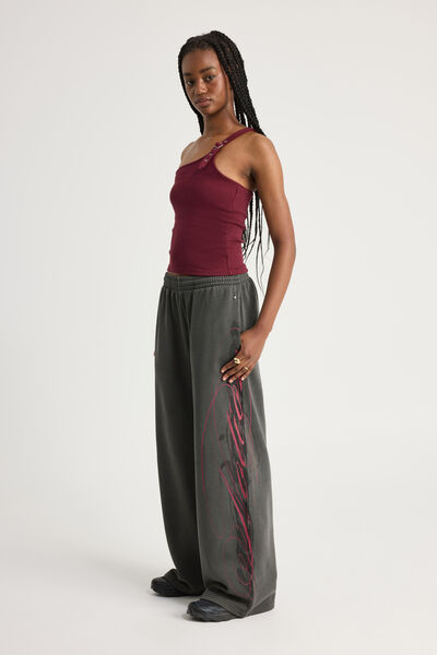 Notion X Smolbrat Classic Wide Leg Trackpant, WASHED BLACK/SUPER SCRIPT