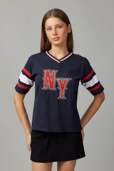 V Neck Jersey Tee, NAVY BLAZER/NY