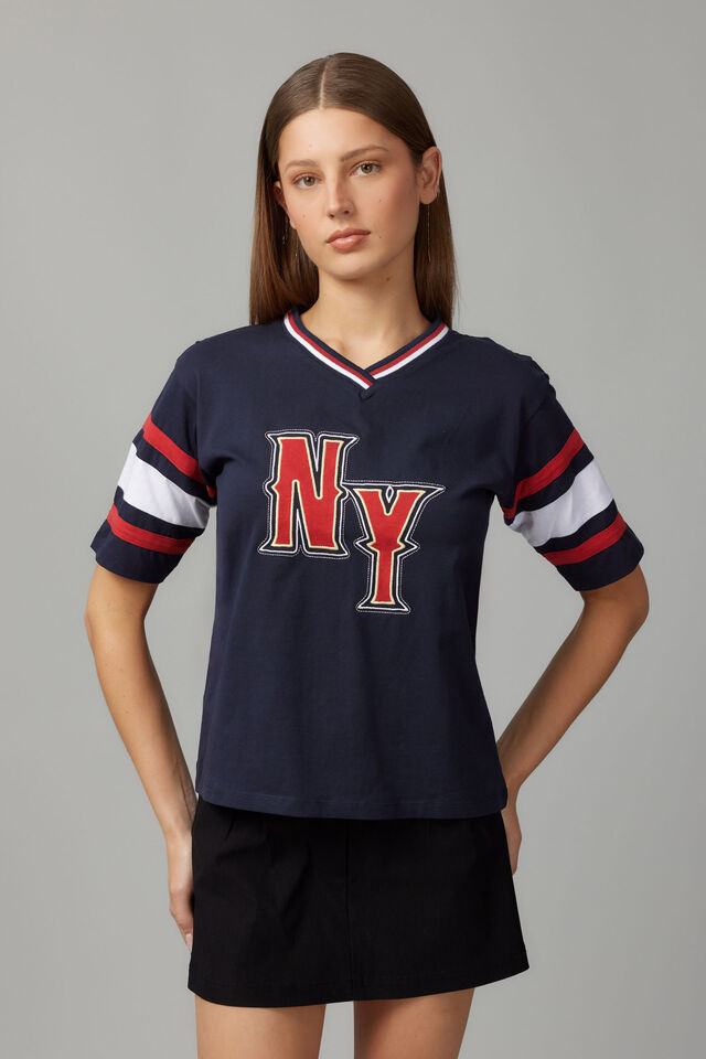 V Neck Jersey Tee, NAVY BLAZER/NY
