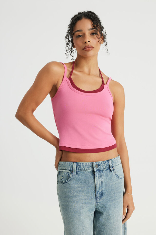 Layered Halter Cami, HYPER PINK/SHIRAZ