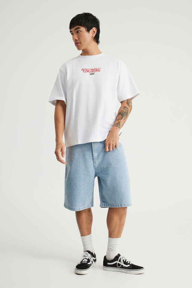 Half Half Baggy Denim Short, CLEAN BLEACH