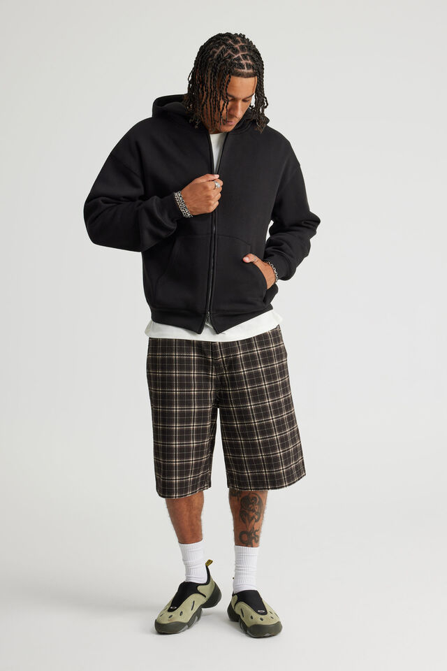 Authentics Boxy Zip Thru Hoodie, BLACK