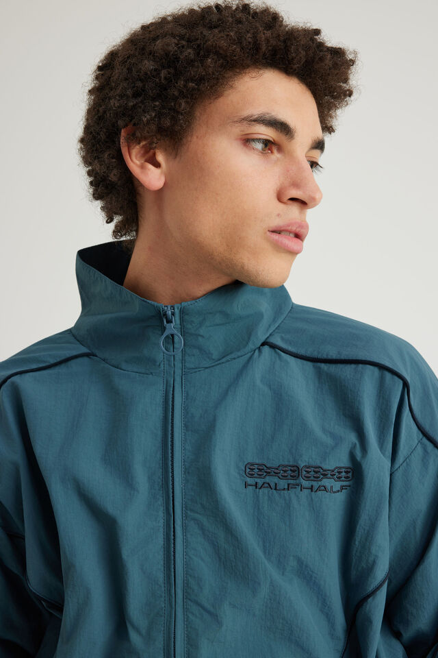 Half Half Zip Through Jacket, MARINE TEAL/SEAL PIPING