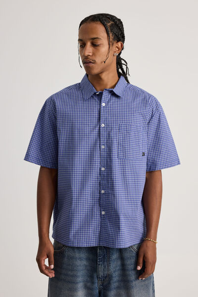 Half Half Short Sleeve Shirt, HH ULTRA BLUE MICRO CHECK