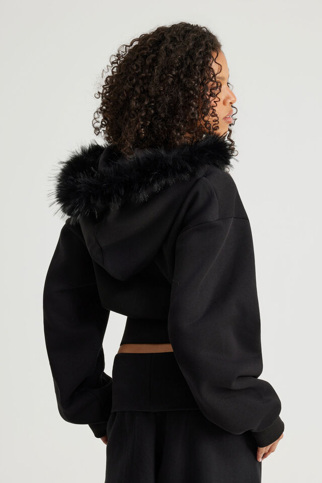 Notion Corset Zip Through Hoodie, NTN BLACK/FAUX FUR