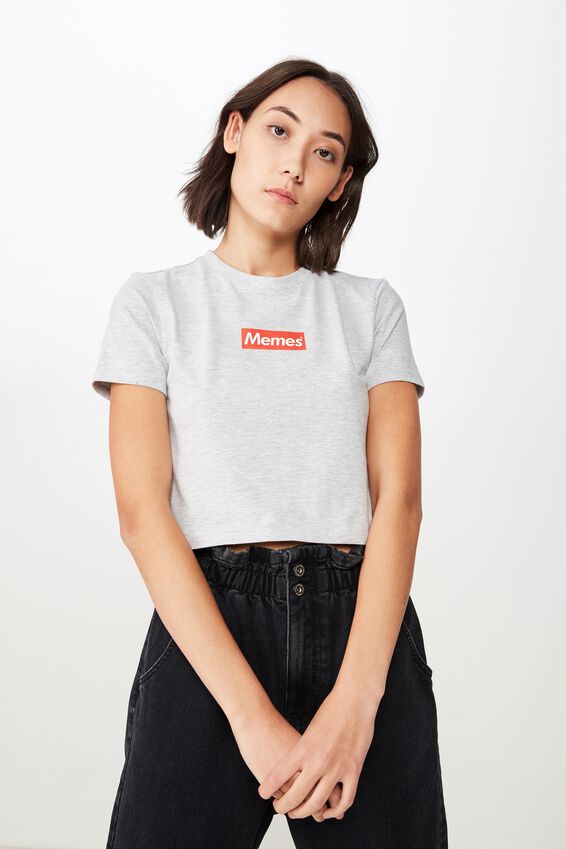 Fitted Graphic T Shirt, GREY MARLE/MEMES