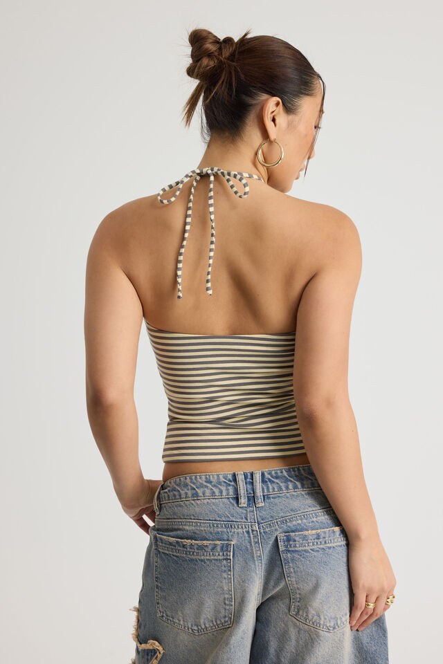 Ruched Front Bandeau Halter, DAFFODIL STRIPE