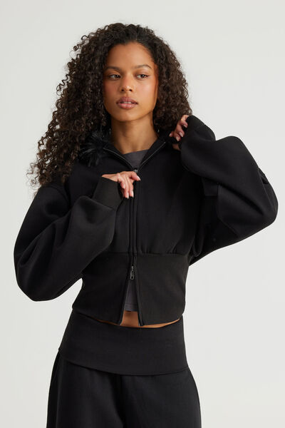 Notion Corset Zip Through Hoodie, NTN BLACK/FAUX FUR