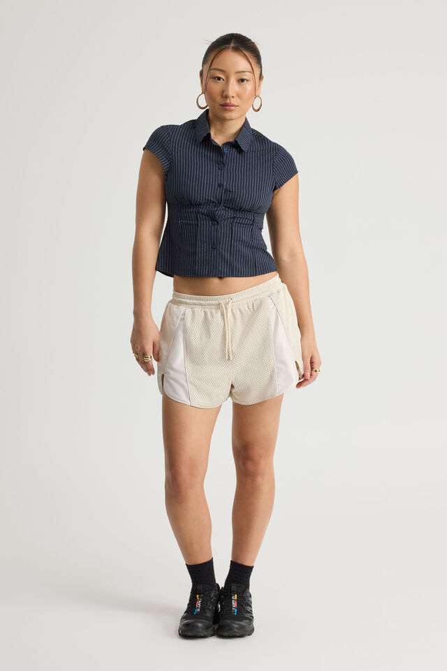 Panelled Basketball Short, LIGHT STONE _VANILLA