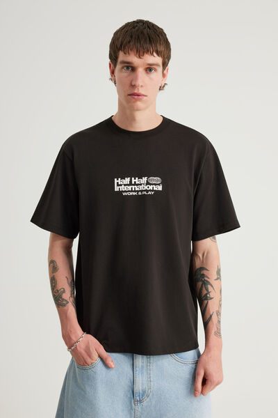 Half Half Heavyweight Core Fit Tshirt, HH BLACK/INTERNATIONAL