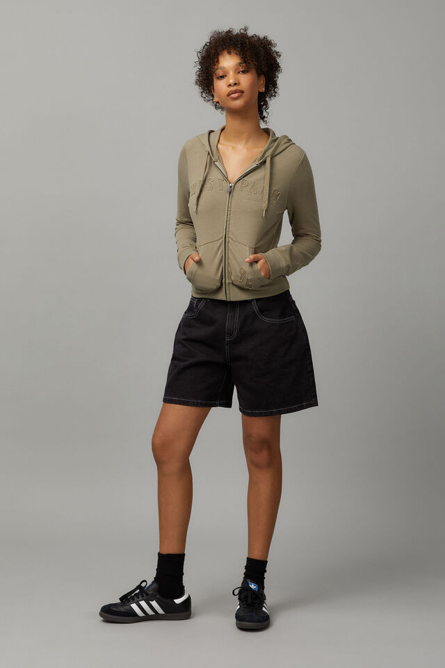 Lightweight Graphic Zip Through Hoodie, WASHED OLIVE/WEST PALM BEACH