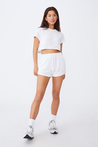 Textured Jersey Pull On Sporty Short, WHITE