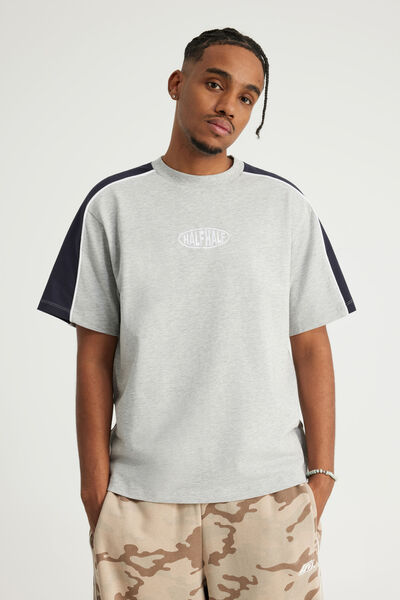 Half Half Panelled Tee, HH GREY MARLE/NAVY BLAZER PANELLED PILL