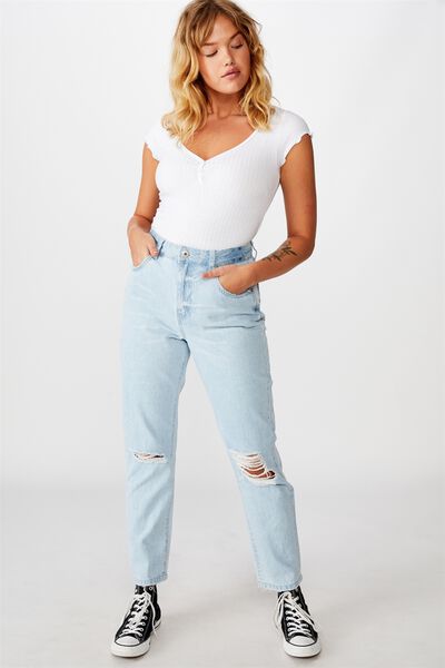 Ripped Mom Jean, BLEACH WASH DISTRESSED