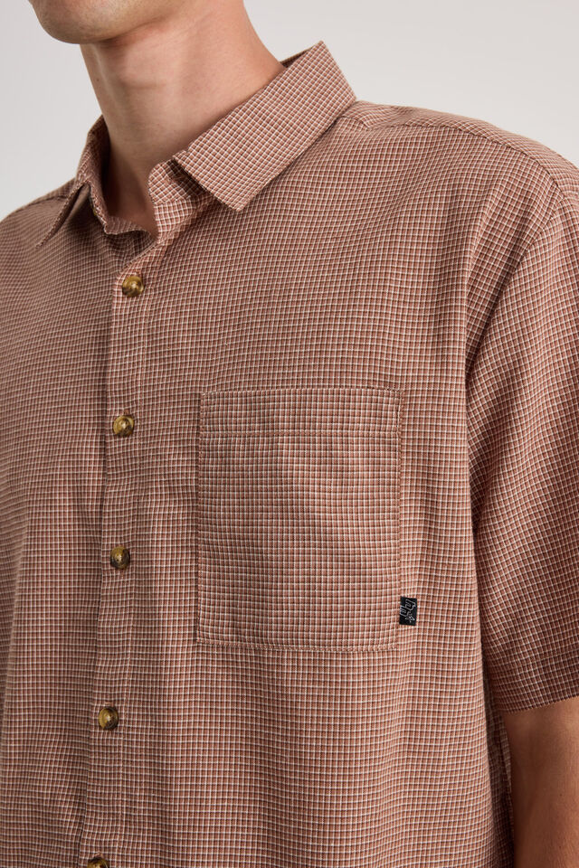 Half Half Short Sleeve Shirt, HH TERRACOTTA MICRO CHECK