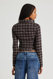 Long Sleeve Zip Through Shirt, BROWN CHECK - alternate image 3