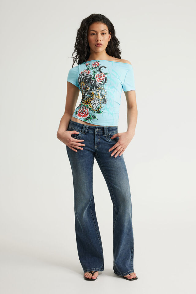 Boat Neck Graphic Tee, WASHED LAGUNA BLUE/TIGERS