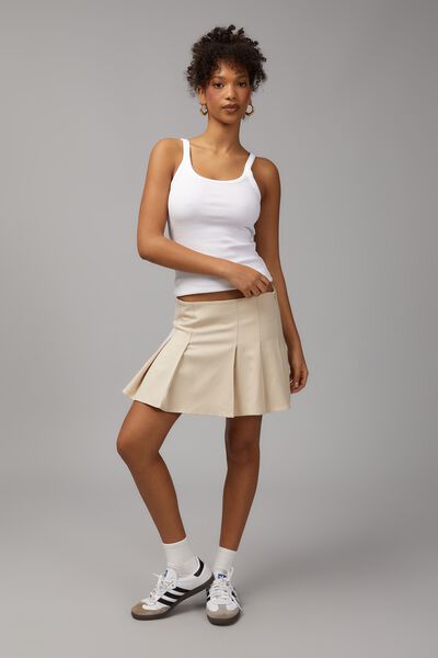 Mini Pleated Skirt, UTILITY TAN