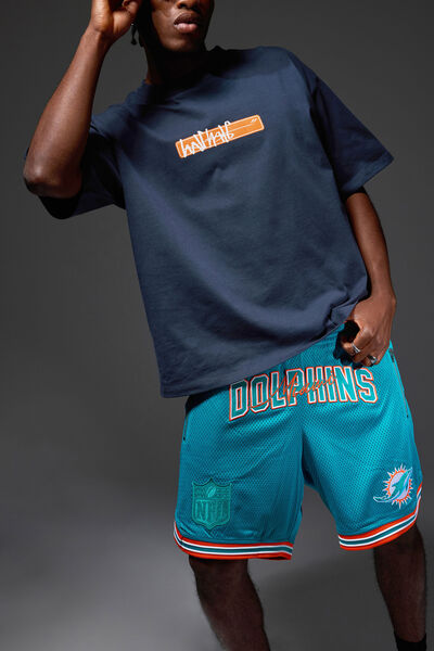 Nfl Basketball Short, LCN NFL TEAL/DOLPHINS RETRO CLASSIC HEM