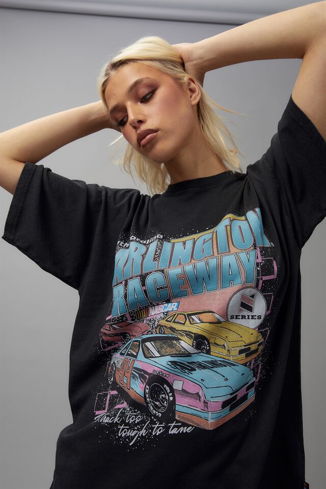 Nascar Oversized Graphic Tee, LCN NAC DARLINGTON / WASHED BLACK