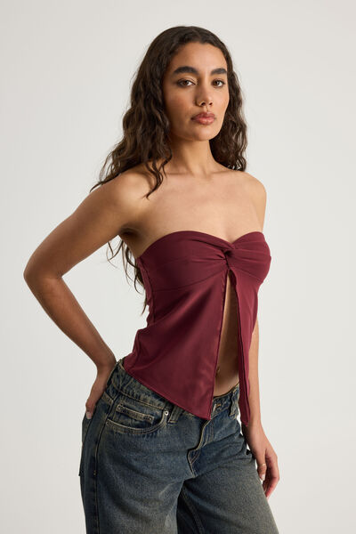 Knot Front Split Bandeau, BORDEAUX