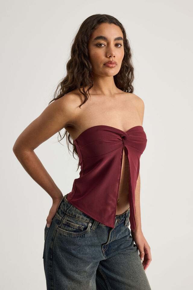 Knot Front Split Bandeau, BORDEAUX