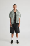 Boxy Cropped Short Sleeve Shirt, GREEN CHECK - alternate image 2