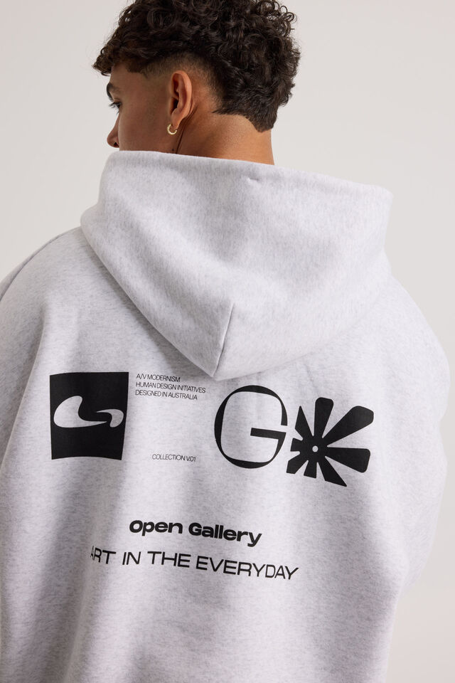 Open Gallery Hoodie, OG SILVER MARLE/OPEN GALLERY MOTIFS