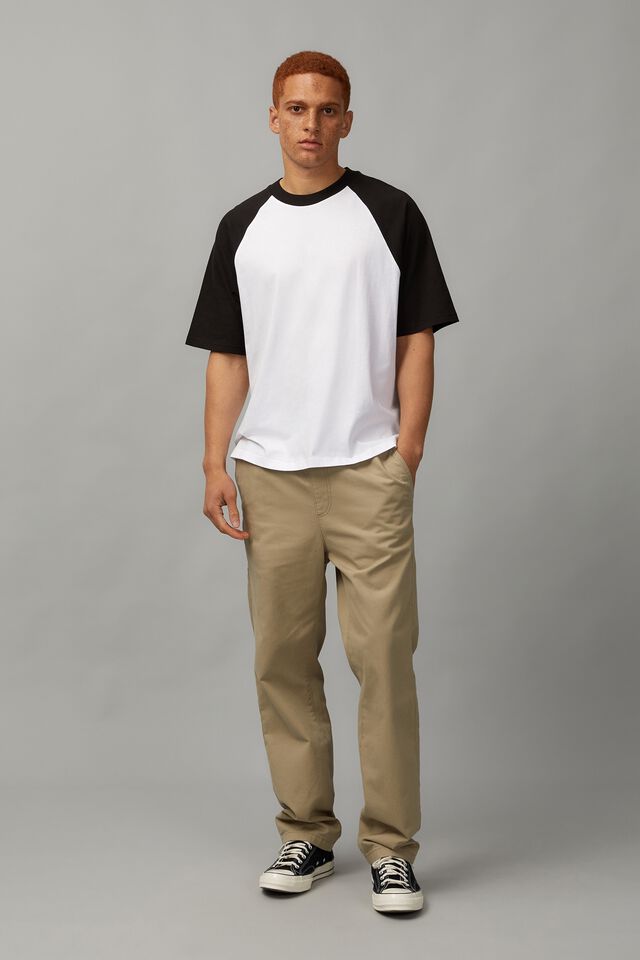 Box Fit Raglan T Shirt, WHITE/BLACK