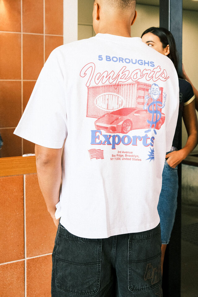 Half Half Heavyweight Box Fit Graphic Tshirt, HH WHITE/IMPORT EXPORT
