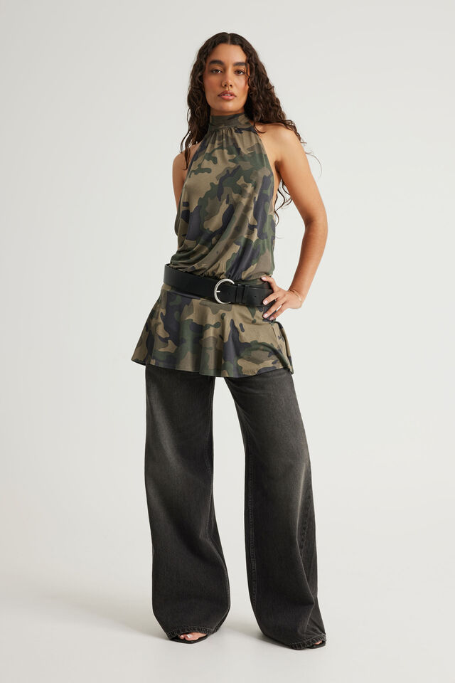 Longline Halter Top, WASHED BUSH CAMO