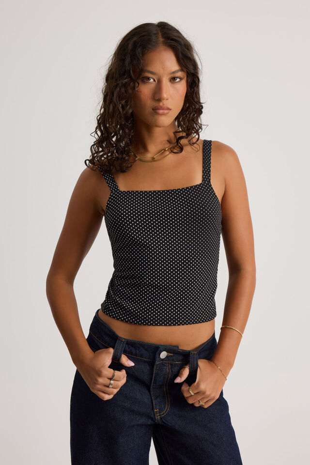 Quinn Tie Back Cami, BLACK/WHITE POLKA DOT