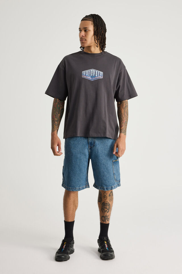 Half Half Heavyweight Box Fit Graphic Tshirt, HH SLATE/HALF HALF CHROME