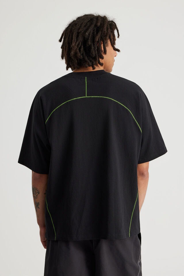 Half Half Boxy Raglan Tshirt, HH BLACK LIME/HALF HALF TONAL