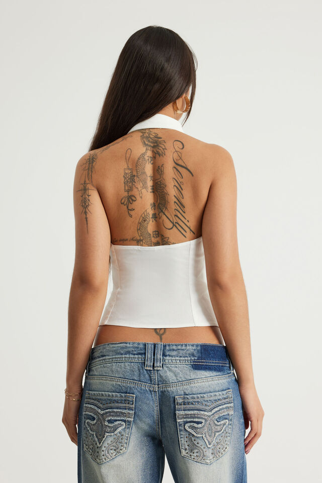 Open Back Halter Shirt, CLOUD