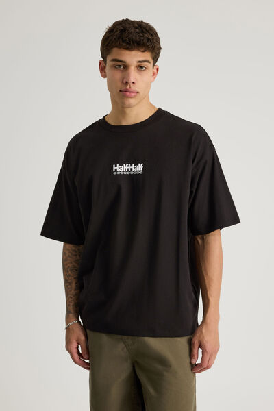 Half Half Box Fit Graphic T Shirt, HH BLACK/HARDWARE