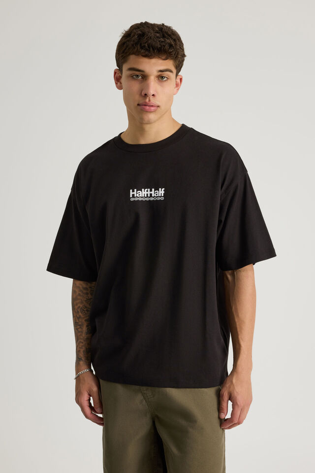 Half Half Box Fit Graphic T Shirt, HH BLACK/HARDWARE