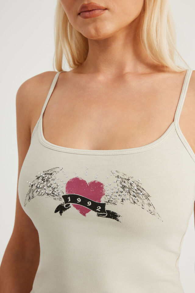 Kiki Cami, WASHED PEBBLE/HEART WINGS
