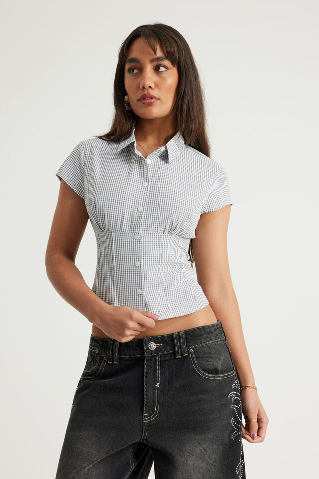 Short Sleeve Fitted Shirt, CLOUD CHECK