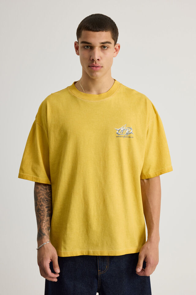 Notion Vintage Box Fit Graphic Tshirt, NTN WASHED MUSTARD/SPIKY LOGO