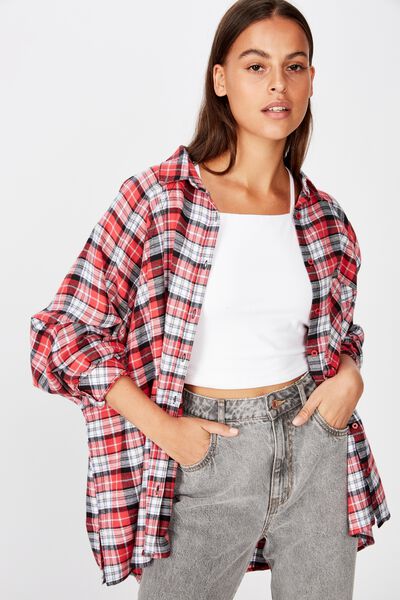 Oversized Check Shirt, RED CHECK